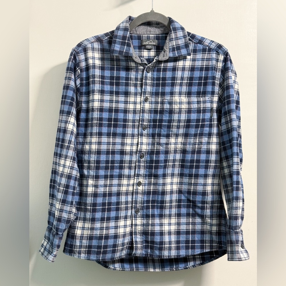 Eddie Bauer Plaid Flannel Shirt Men’s Small Blue Workwear Classic